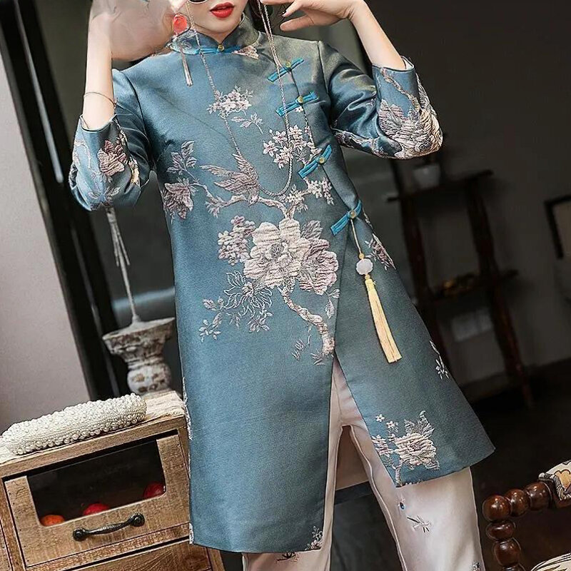 2023 baru pakaian tradisional Cina wanita gaya Cina Hanfu ditingkatkan Cheongsam mantel wanita antik Tang Suit Jaket
