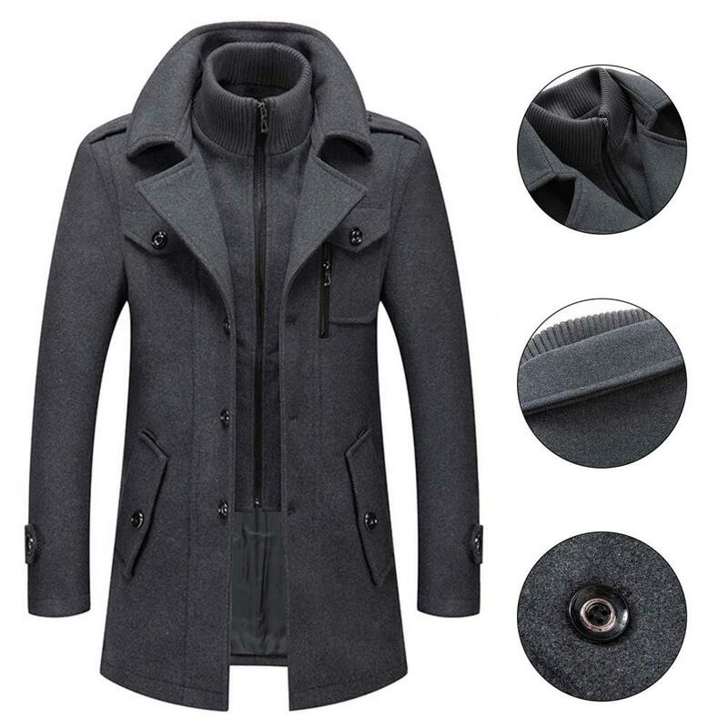 심플한 남성 재킷, 외투, 라펠 지퍼 버튼 코트, 가짜 투피스