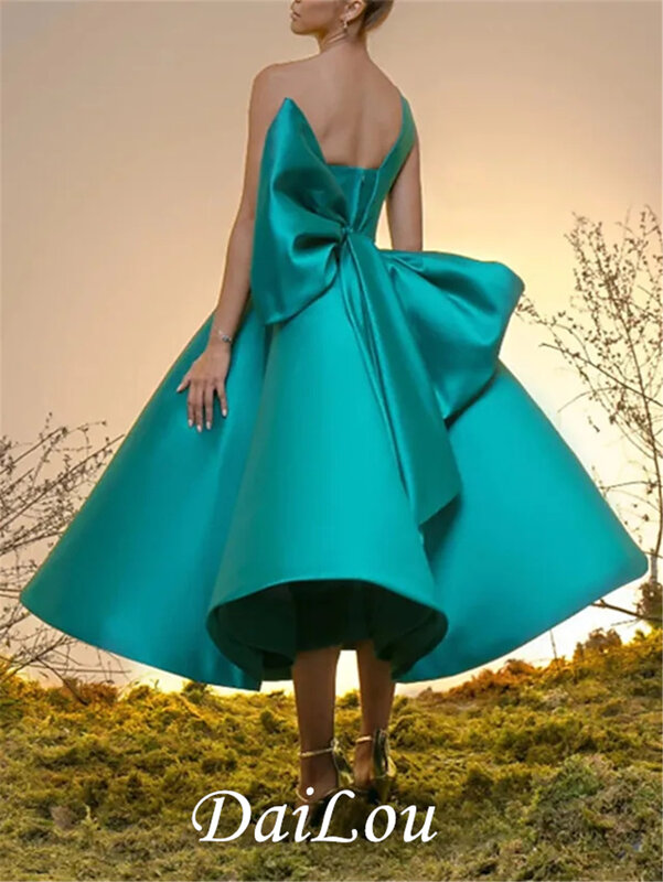 Vestido de fiesta de cóctel elegante de lujo, vestido de un hombro sin mangas de satén con lazo, 2022