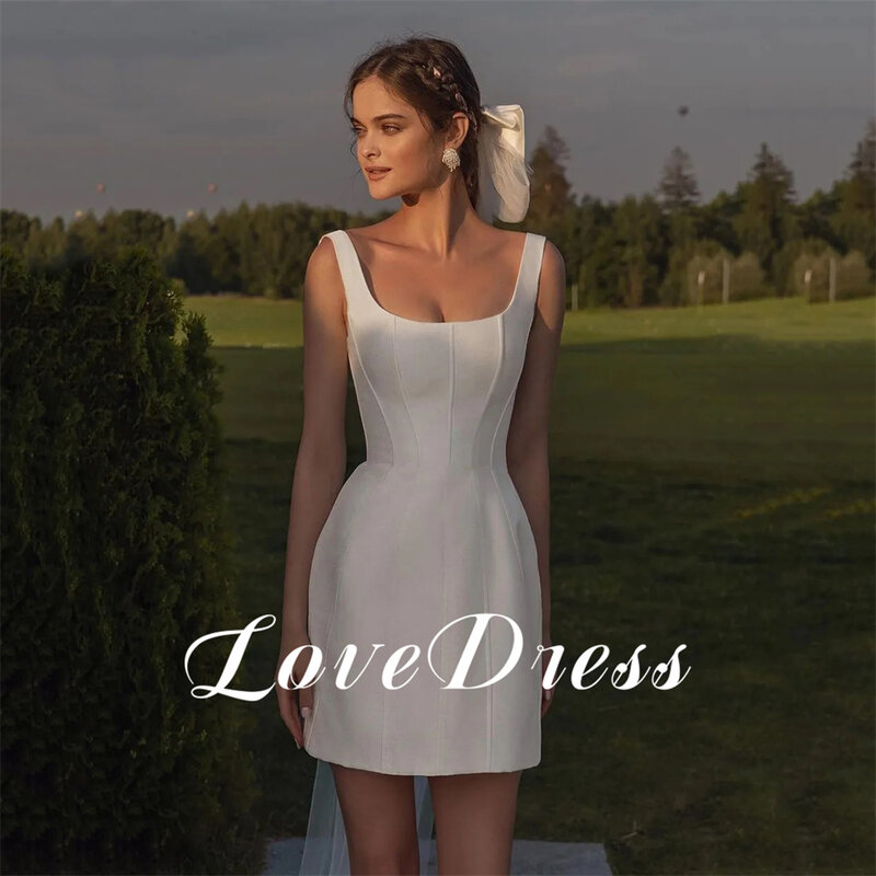 LoveDress 미니 짧은 웨딩 드레스, 스퀘어 넥, 보닝 핏, 우아한 파티, 신부 드레스