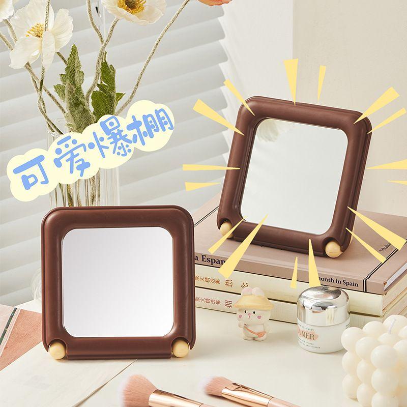 1Pc Creative Cute Chocolate Handbag Shaped Makeup Mirror Home Dormitory Multi Functional Foldable Desk Type Small Mirror