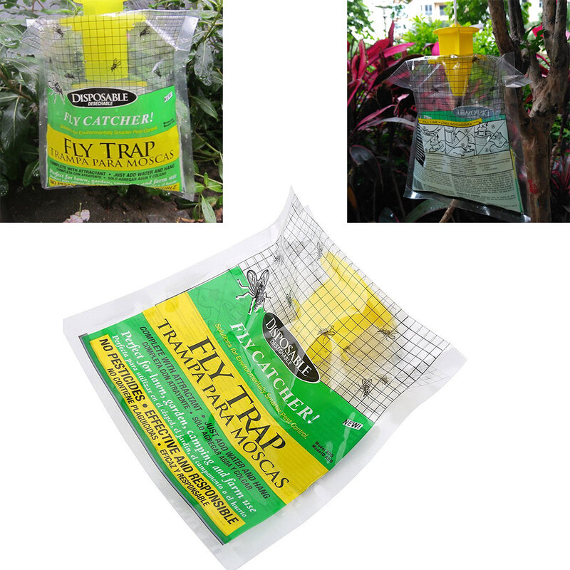 Bolsas de trampa para moscas, atrapamoscas para insectos, cebo colgante para jardín al aire libre, suministros de jardín, 3 piezas