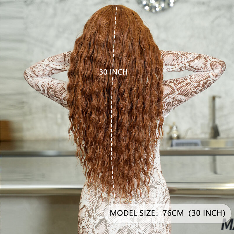Wig sintetis renda Frontal panjang keriting gelombang bagian tengah Wig coklat untuk wanita Halus kepadatan tinggi sebelum dipetik t-bagian HD Wig renda