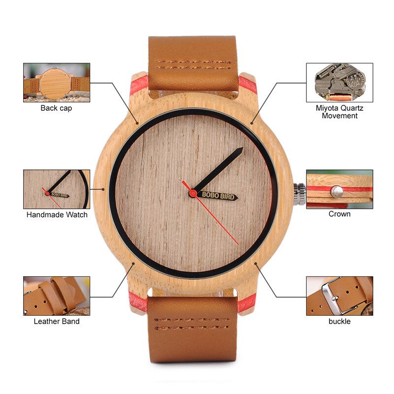 BOBO BIRD-Relógio de madeira para homens e mulheres, unisex leve, quartzo artesanal, relógios de bambu personalizados, frete grátis, 2023