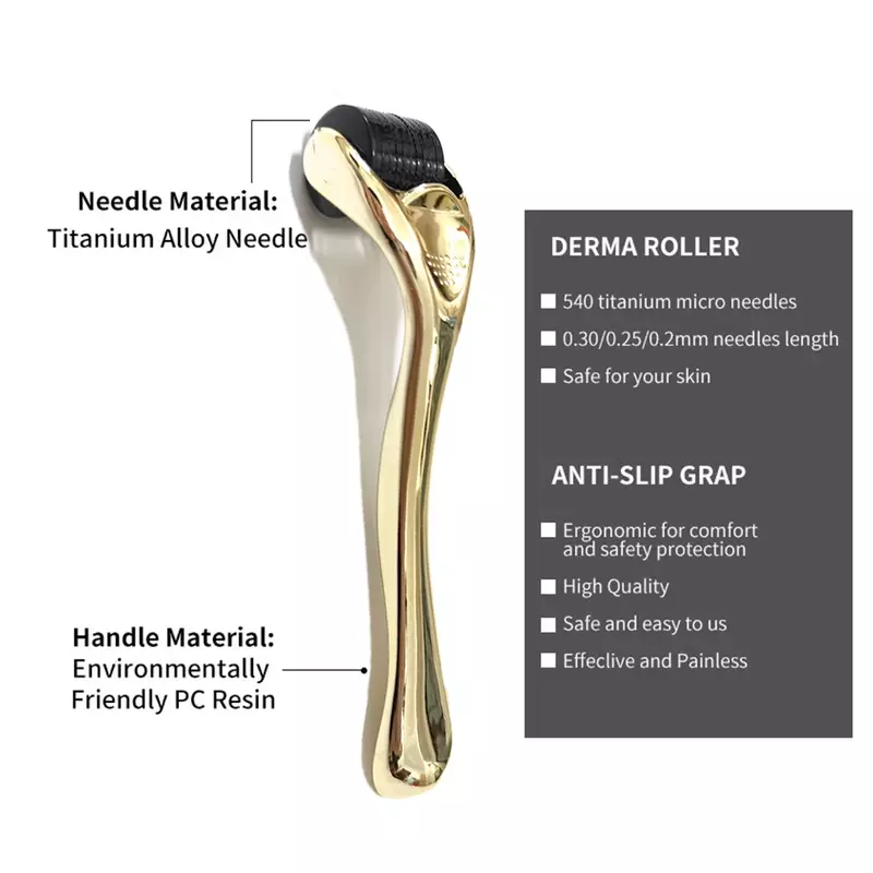 540 aghi Derma Roller Titanium Micro Needle 0.2mm 0.25mm 0.3mm Body Beauty Care Gold Cosmetic Needling Instrument Mezoroller