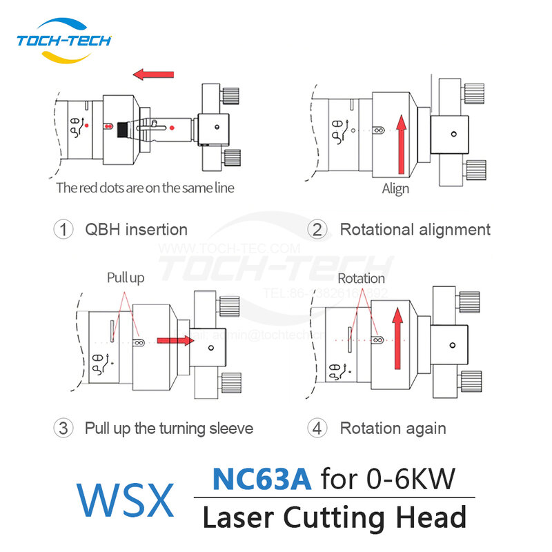 Głowica do cięcia laserowego światłowodowy TOCHTECH WSX NC63A do soczewki skupiające 0-6kw F125/150/200mm