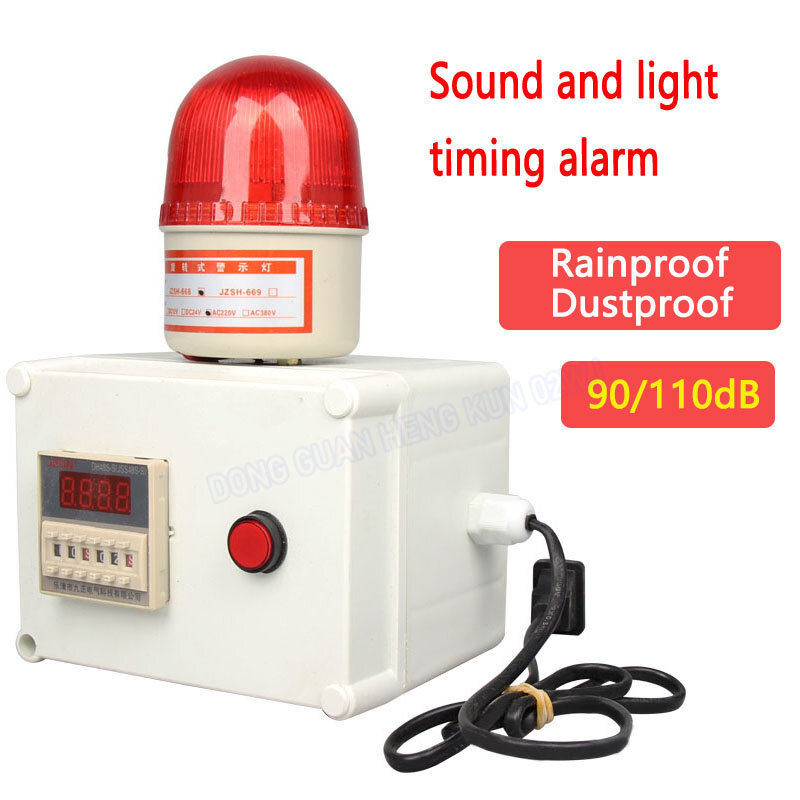 Alarme cronometrado audível e visual, LED vermelho, impermeável, à prova de poeira, 90dB, 110dB, alto-falantes, segmento único, laço, atraso, 12V, 24V, 220V, 10W
