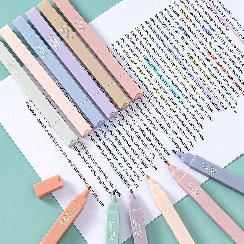 6PCS Pastell Textmarker Fluoreszierende Stift Highlighter Schreibwaren Kawaii Kawaiii Liefert Marker Stifte Farbige Marker Nette Bleistifte