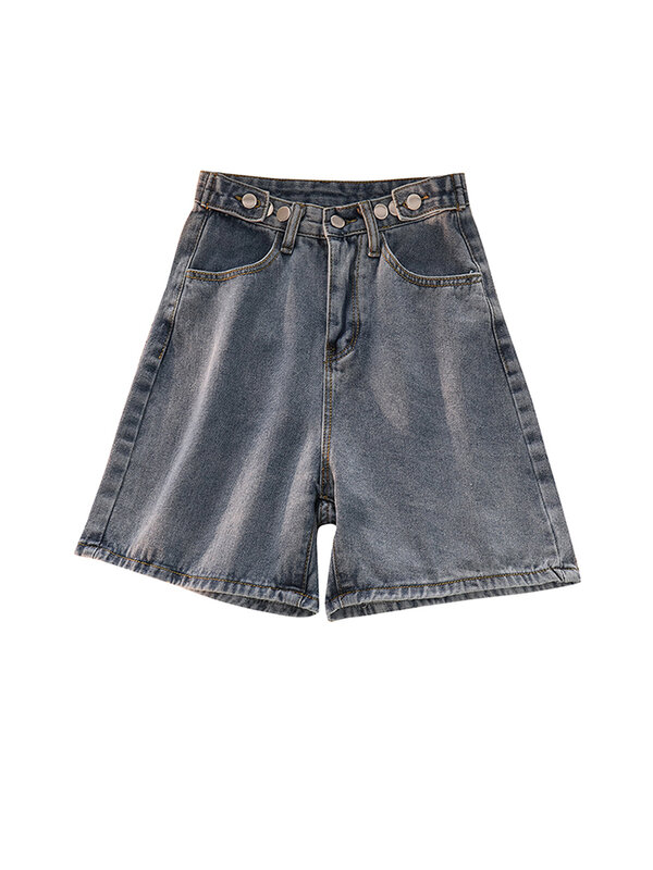 Vintage Dames Blauwe Denim Shorts Zomer Hoge Taille Brede Knielengte Shorts Harajuku Koreaanse Stijl Casual Losse Jeans Korte Broek