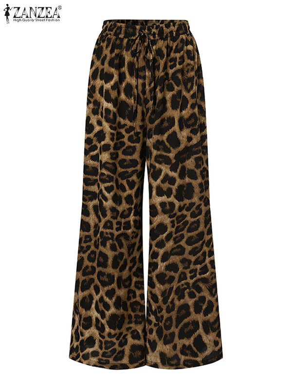 ZANZEA-Conjunto de pantalón con estampado de leopardo para mujer, ropa informal holgada de dos piezas, de pierna ancha, Otoño, 2022