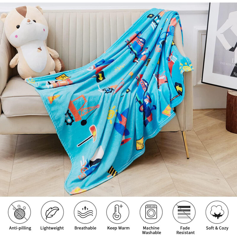 Children's blanket, soft, comfortable and warm flange faced children's blanket, cute designed car Children's Day gift