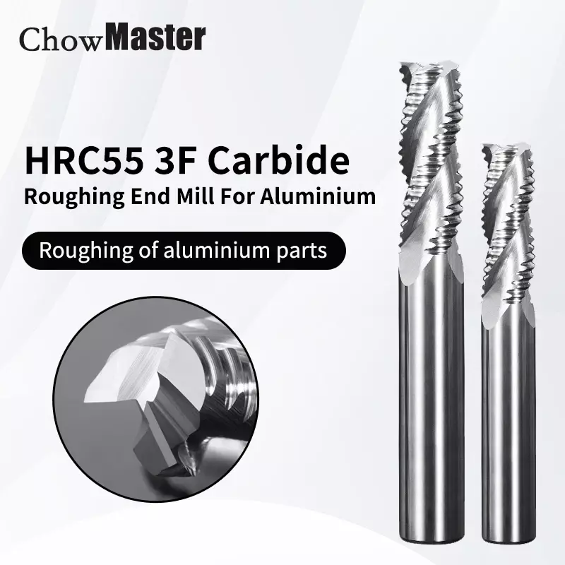 Chowmaster 1PCS HRC55 3 Flutes Rough Carbide End Mill CNC Machining Tool Lathe Aluminum Flat Roughing Milling Cutter