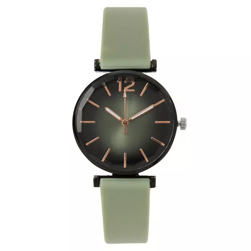 Relógio de quartzo com mostrador preto simples feminino, relógios de pulso casuais, relógio de silicone verde, moda feminina, venda quente, 2023