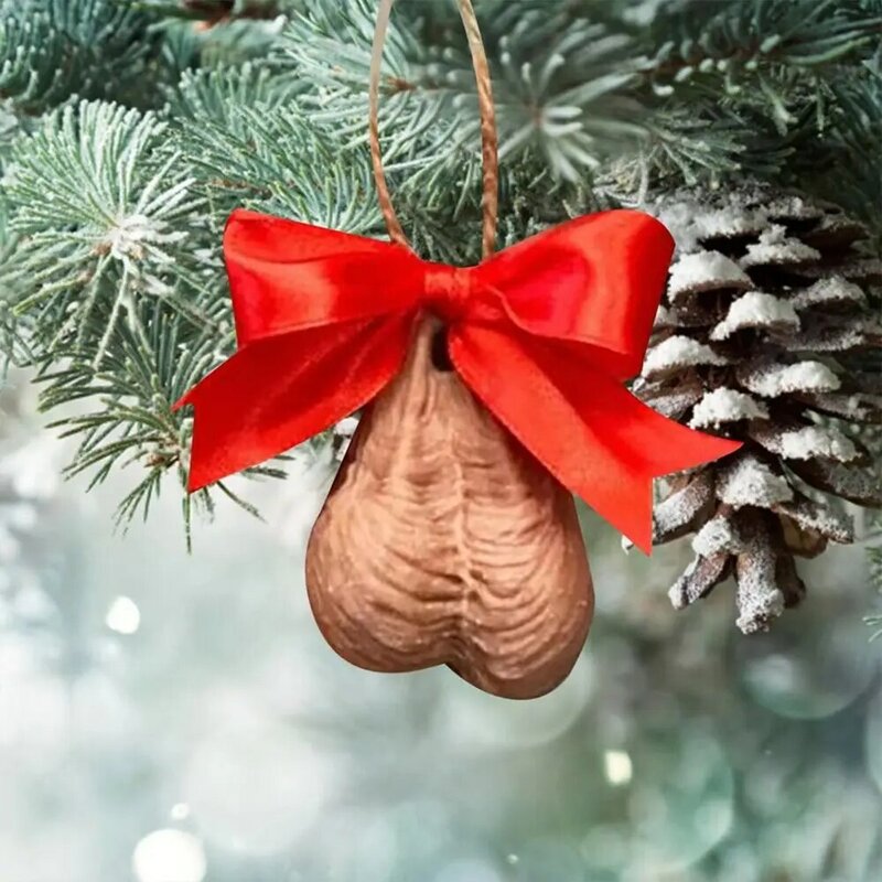 Calcetines de Navidad creativos con colgante de pene divertido para hombre, colgantes de árbol de Navidad, regalo de vacaciones decorativo, artesanía colgante de Bowknot de resina