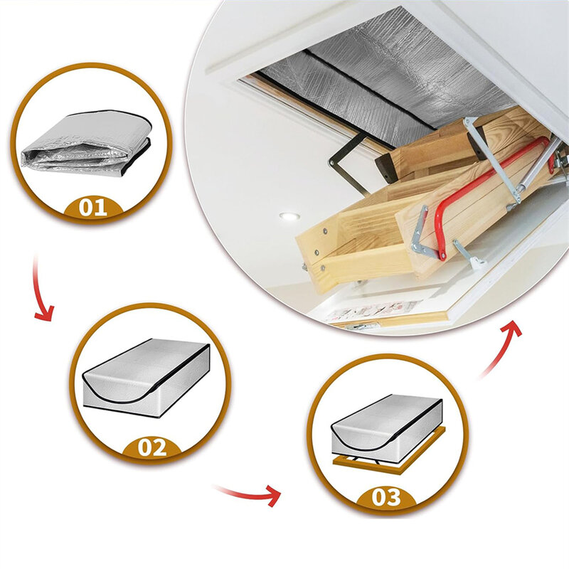 Cubierta de aislamiento para escalera de ático, lámina de aluminio de doble cara plateada, cubierta de polvo para ático Premium