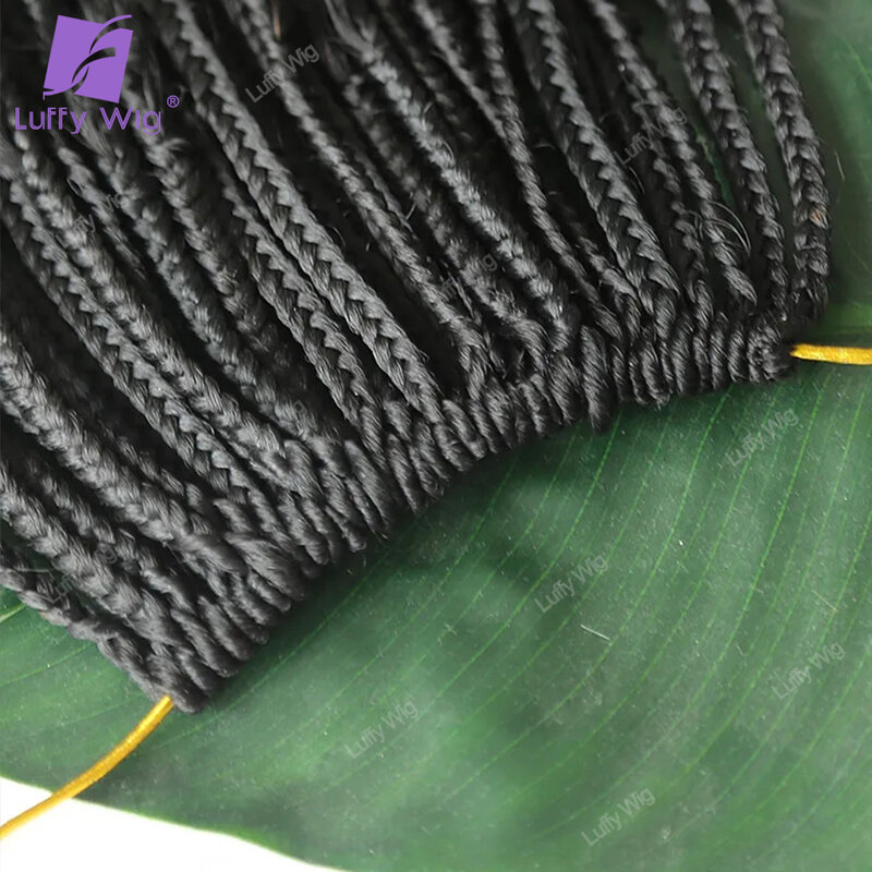 Trenzas de caja Boho de ganchillo para mujeres negras, cabello sintético pretrenzado con rizos de cabello humano, peluca Luffywig