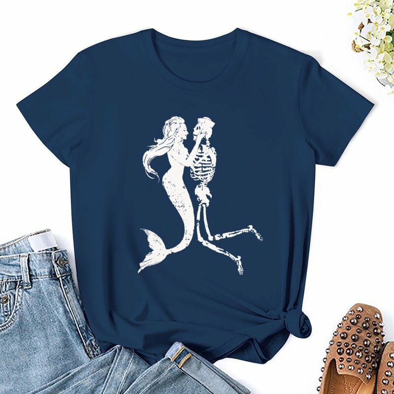 Camisa de esqueleto de sirena para mujer, debajo del mar Camiseta con estampado de Calavera, camisetas gráficas, moda coreana, ropa de verano