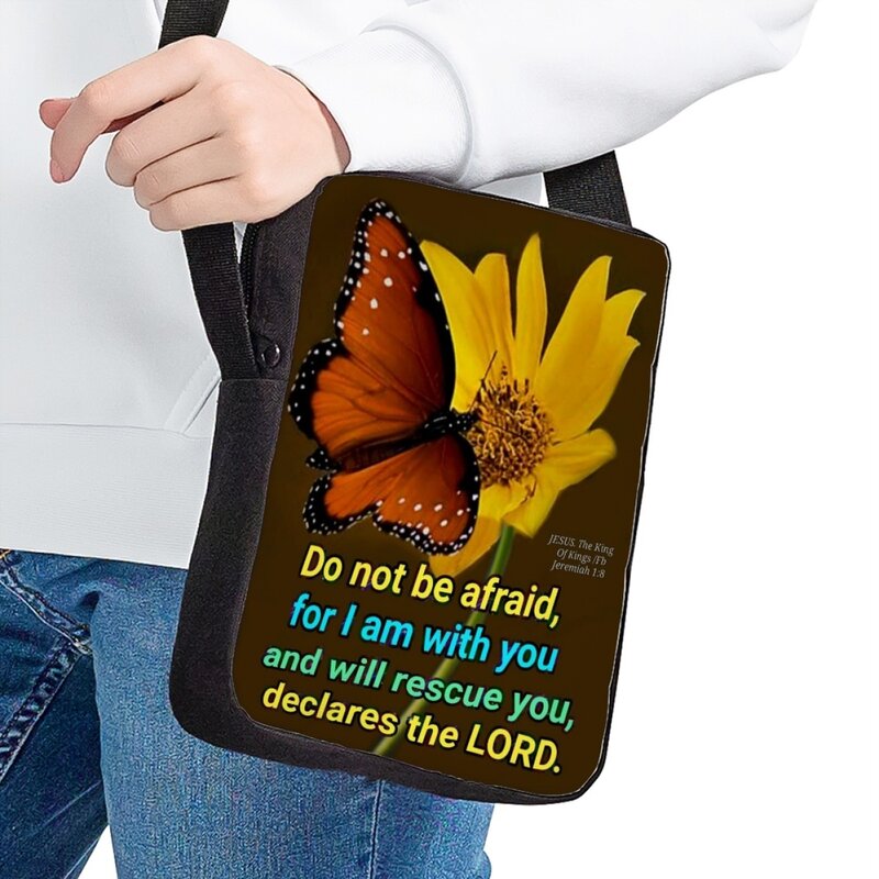 Tas kurir wanita mode tas bahu kasual gambar ayat Alkitab bunga matahari klasik untuk wanita tas selempang Injil Kristen