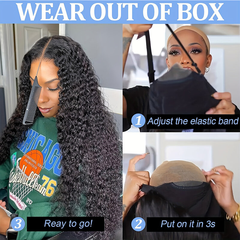 Glueless Wigs Human Hair PrePlucked Pre Cut 5x5Deep Wave Closure Wigs Deep Curly Lace Front 180% 3 Seconds to Wear for Beginners