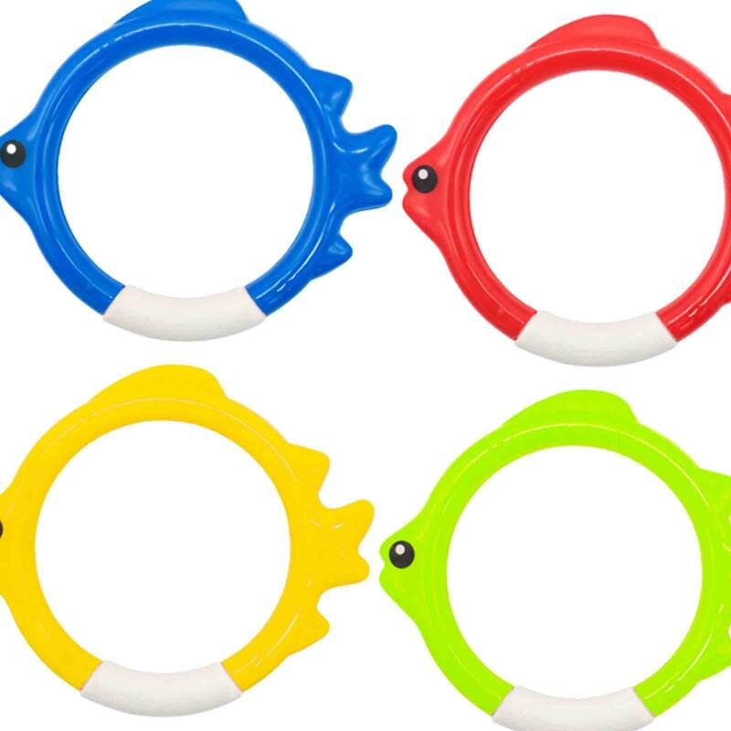 4 Pieces Fish Ring Toys, Swimming Pool Toys, Fun Summer Swim Rings Pool Dive Rings Underwater Rings for Children