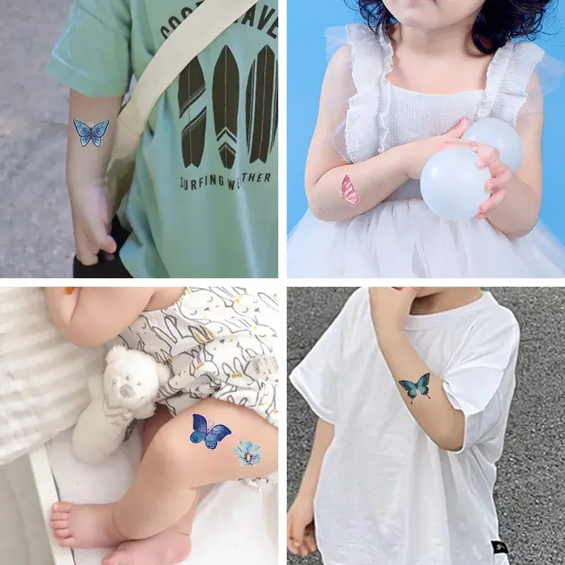 Waterproof Cartoon Tattoo Stickers para crianças, Colorful Butterfly Tattoo Stickers, Cute Temporary Tattoo, 6pcs