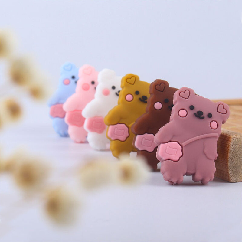 21*30mm 5pc/lot Silicone Bear Beads Baby Teething Pacifier Chains Necklace Accessories Safe Food Grade Nursing Chewing BPA Free
