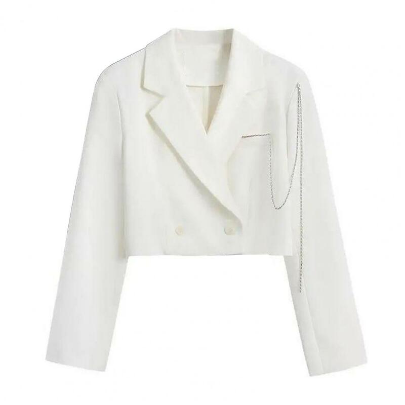 女性用ダブルブレストサーマルジャケット,エレガントなスーツコート,柔らかく快適,チェーンデコレーション,長袖,薄手