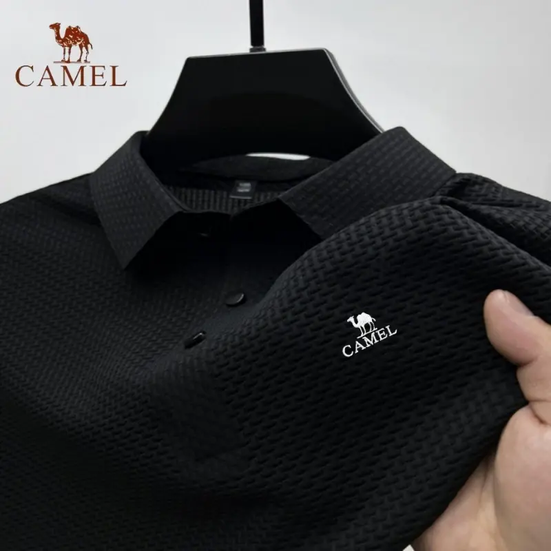 Polo elástico de seda de hielo de CAMEL bordado de gama alta, camiseta de verano, camiseta transpirable de manga corta de negocios, Top de lujo, nueva moda