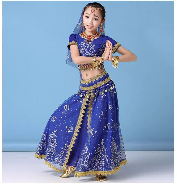 Trajes de dança do ventre para crianças, saia indiana para meninas, vestido de dança para competição de palco