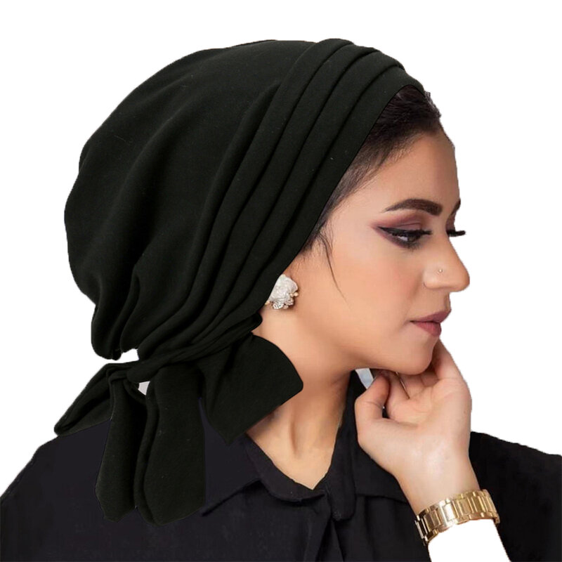 Mulheres muçulmanas sólido pré-amarrado headscarf elástico feminino turbante câncer quimio chapéu capa de perda de cabelo cabeça envoltório elástico bandan