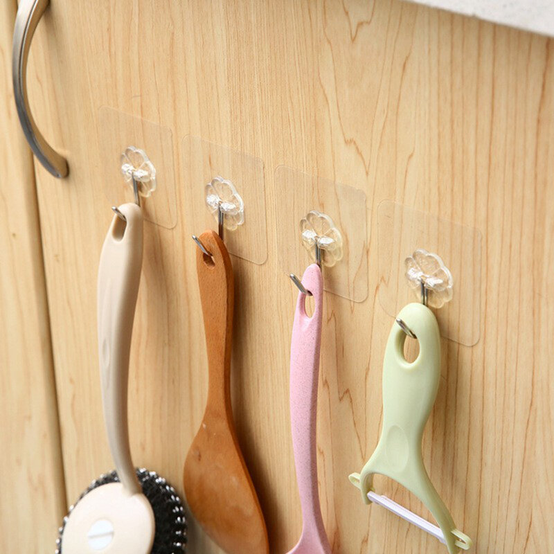 1pcs Transparent Strong Sticky Wall Hanging Nail-free Hook Kitchen Bathroom  6*6cm Home Storage Organization Decorative Hooks