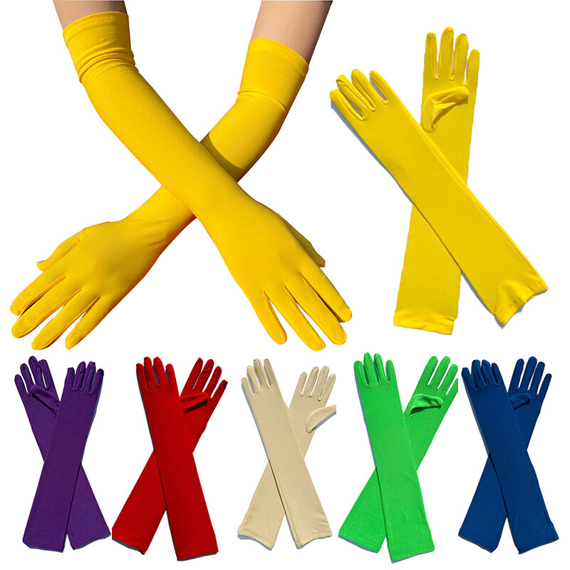 1 para rozciągliwych długie rękawiczki mleczno-jedwabnych damskich rękawiczek na łokieć satynowy palec długie rękawiczki kobiety na imprezę bal rękawice kostiumowe