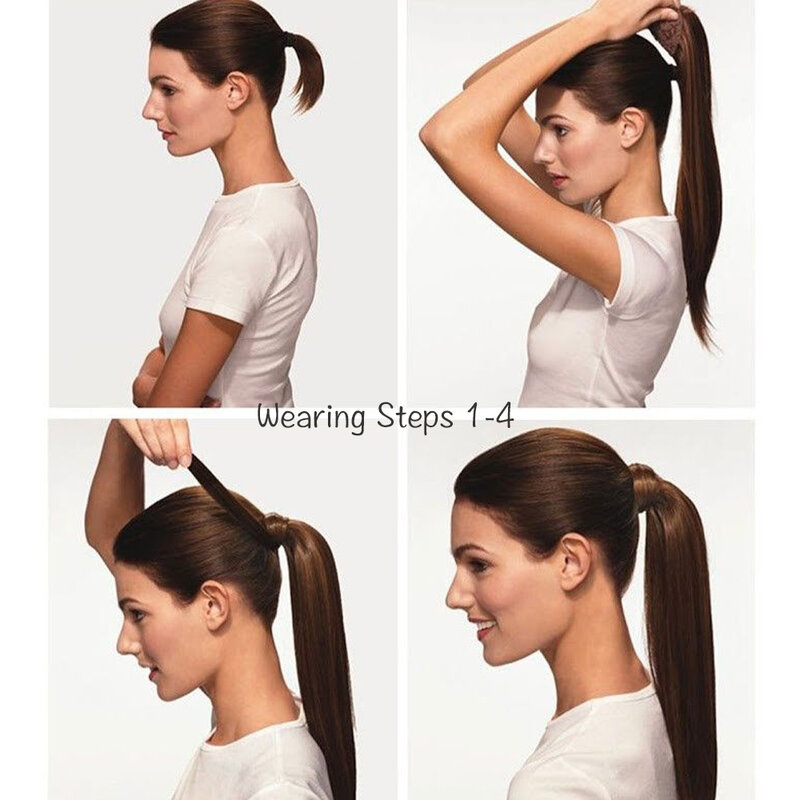 22 34inches Long Straight Ponytail Synthetic Extensions Heat Resistant Hair Wrap Around Pony Hairpiece for Women