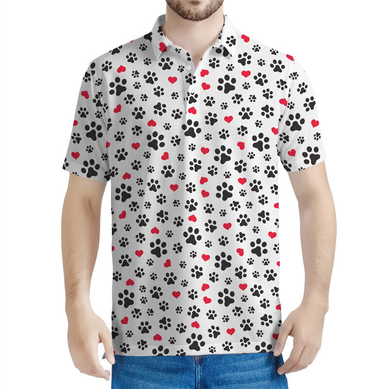 Футболка-поло мужская/детская с 3D-принтом, рубашка с рисунком милой собачки, кошки, лапки, летняя повседневная футболка на пуговицах с короткими рукавами