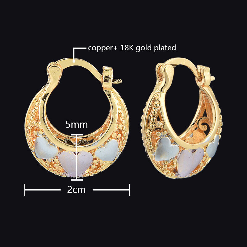 Trendy 18K Gold Plated Copper Hoop Round Heart Earrings Colorful Eardrop Women Fashion Accessories Wedding Party Birthday Gift