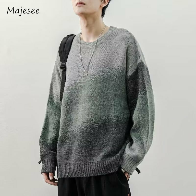 Suéteres de cor gradiente masculino, Harajuku, macio, simples, estilo de Hong Kong, desleixo, diário suave, versátil, avançado, elegante