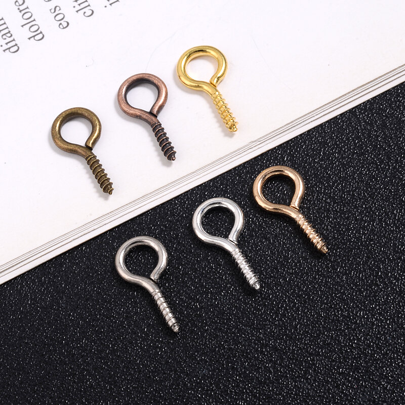 100Pcs Small Metal Tiny Mini Eye Pins Eyepins Hooks Eyelets Screw Threaded Hook Fit Drilled Clasps for Jewelry Making Findings