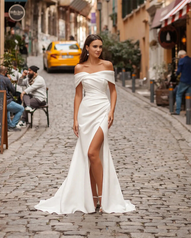 Seksowna suknia ślubna bez rękawów zwykła czysta satynowa syrenka do podłogi suknia ślubna długie kobiety Vestidos de novia suknia druhna