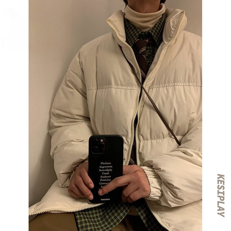 Zimowa styl Hong Kong pogrubiona bawełniana kurtka luźna moda męska kurtka puchowa