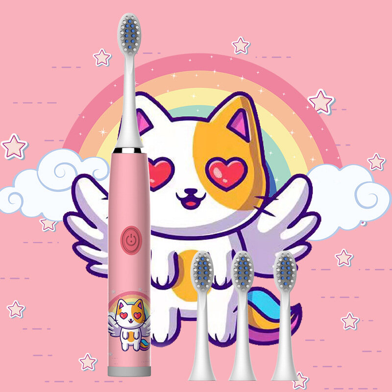 Children Sonic Electric Toothbrush Colorful Cartoon For Kids Rechargeable Soft Fur Automatic Waterproof With Replacement Head