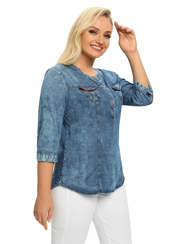 Camisa jeans tamanho grande para mulher, elegante, camisa de algodão tecido rechonchuda feminina, moda primavera