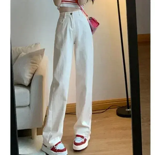 Artistic Lightweight Women Trendy Wide-legged Pants Simple Style High-Waist Design Suitable Casual Occasions
