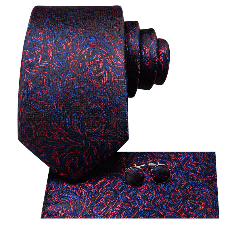 Hi-Tie Designer Novelty Elegant Tie para homens, vermelho, azul, marca de moda, Wedding Party Necktie, Handky Cufflink, negócio, atacado