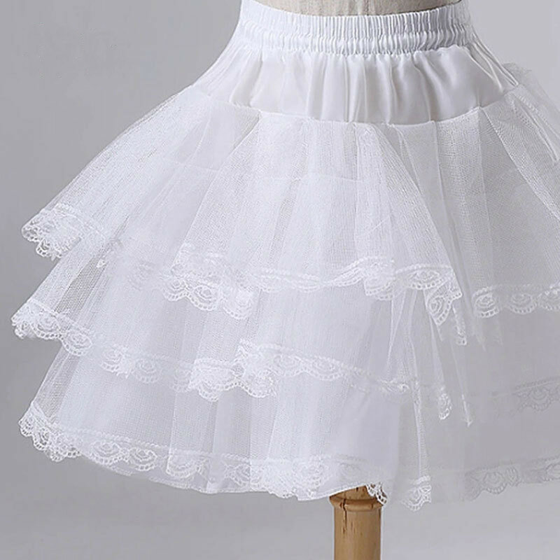 Falda de soporte de grupo corto sin deshuesado, crinolinas, vestido de rendimiento, falda de Ballet, soporte de tres capas con encaje