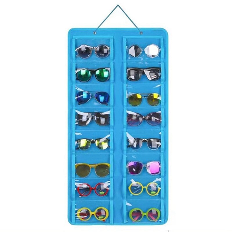 Sunglasses Organizer Storage Hanging Bag Sunglasses Eyeglasses Display Wall Mount Organizer Blue