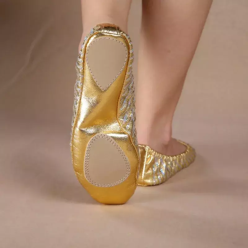 Straight Gold Practice Shoes New Belly Dancing Adult Women's Professional Shoes Slippers Flat with Ballerina Leather Soles