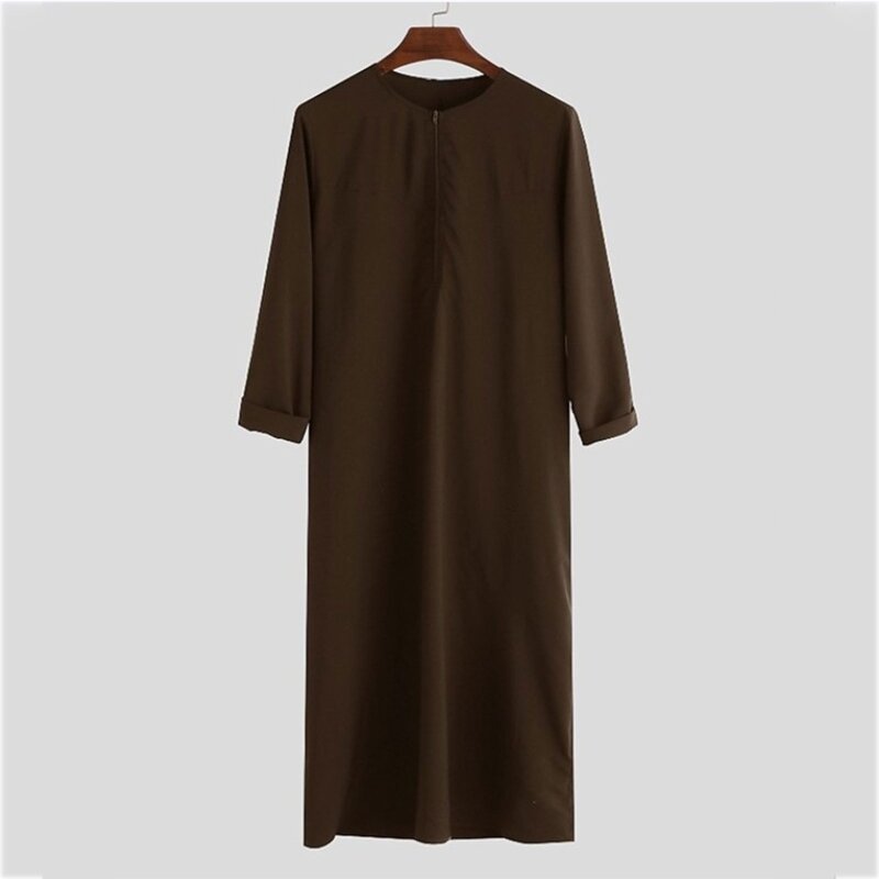 Robe musulmane confortable pour hommes, chemise avec fermeture éclair, ample, col ras du cou, vêtements musulmans Eid, moyen-orient, Jubba Thobe T8NB