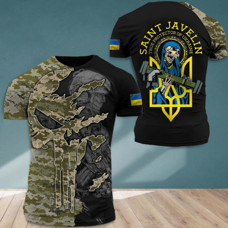Футболка мужская с украинским флагом, топ в стиле украинской армии, камуфляжная рубашка с коротким рукавом, уличная одежда оверсайз с круглым вырезом, на лето