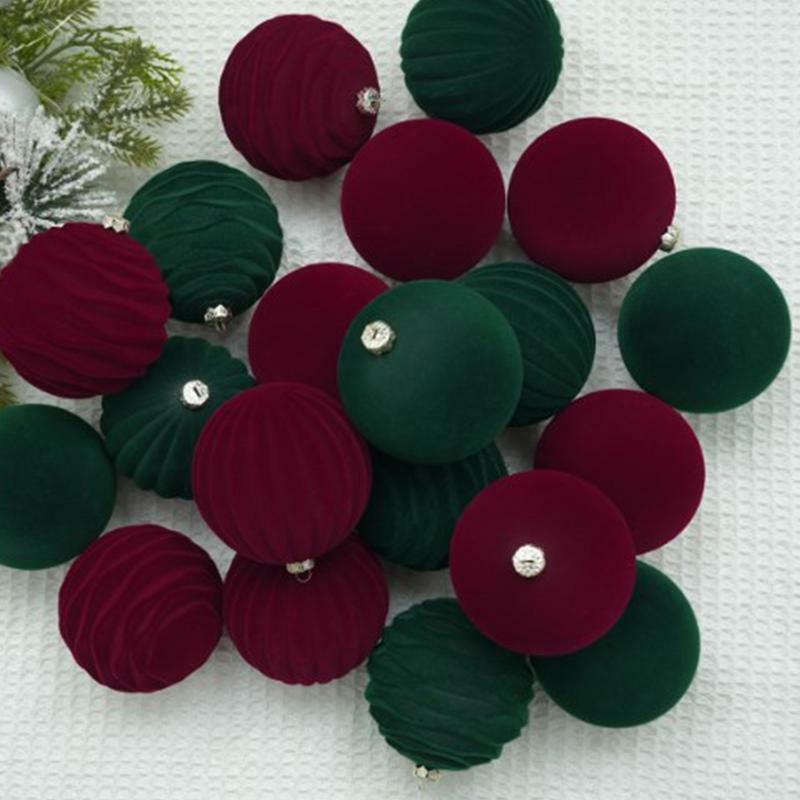 12pcs Red Flocking Christmas Tree Ornament Balls For Home Decor New Year Gift Xmas Balls Noel Navidad 2024 8cm