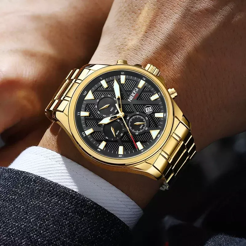NIBOSI jam tangan kuarsa mewah untuk pria, arloji merek terbaik kasual modis, jam tangan olahraga dengan fitur Chronograph tahan air